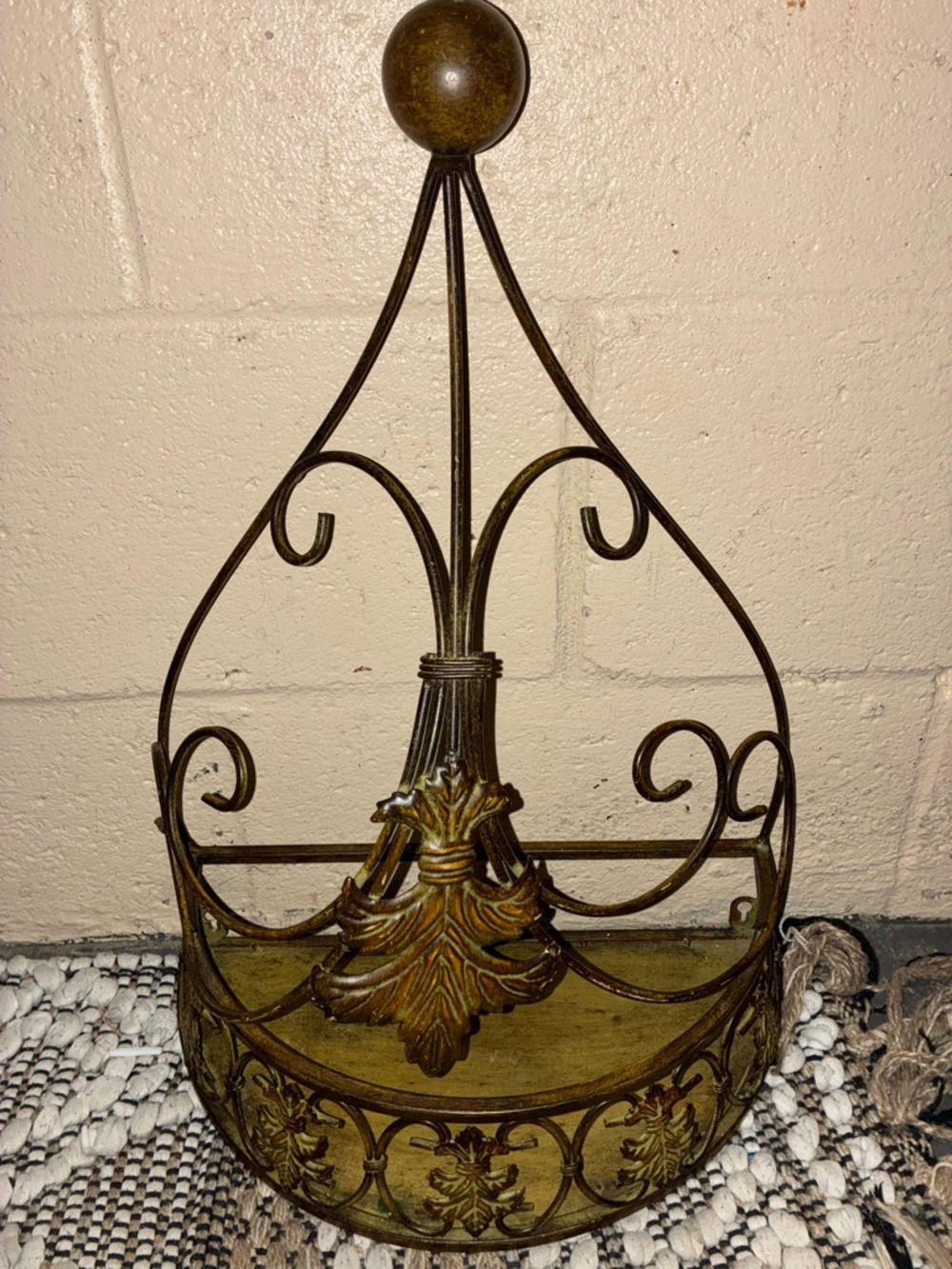 Large Ornate Metal Decorative Wall Basket Shelf